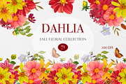 Watercolor Fall Dahlia flowers, a Seasonal Illustration by DiashaArt (Thumbnail 1 of 13)