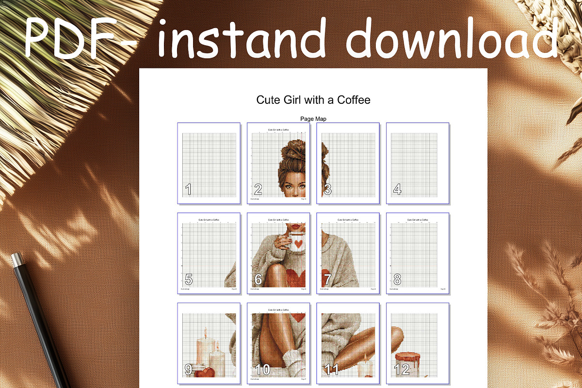 Girl with Coffee Cross Stitch PDF, a Templates & Theme by LeCoqDesign (Photo 6 of 6)