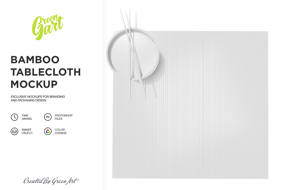 Bamboo Tablecloth Mockup - Top View, a Mockup by Green Art (Photo 2 of 5)