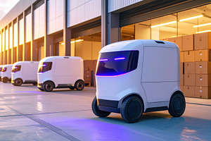 Autonomous delivery robots at logistics hub