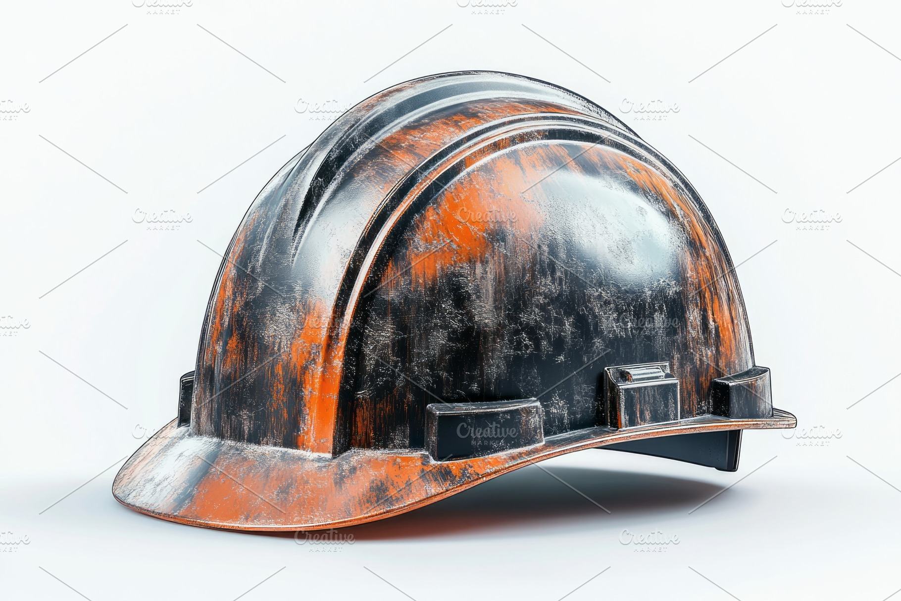 A weathered black and orange construction helmet, symbolizing hard work and saf, a Background Photo by ImageMir