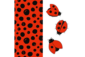Set of cute ladybirds and ladybug, a Texture Illustration by Toltemara