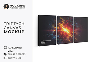 Triptych Canvas Mockup - Ratio 2x3
