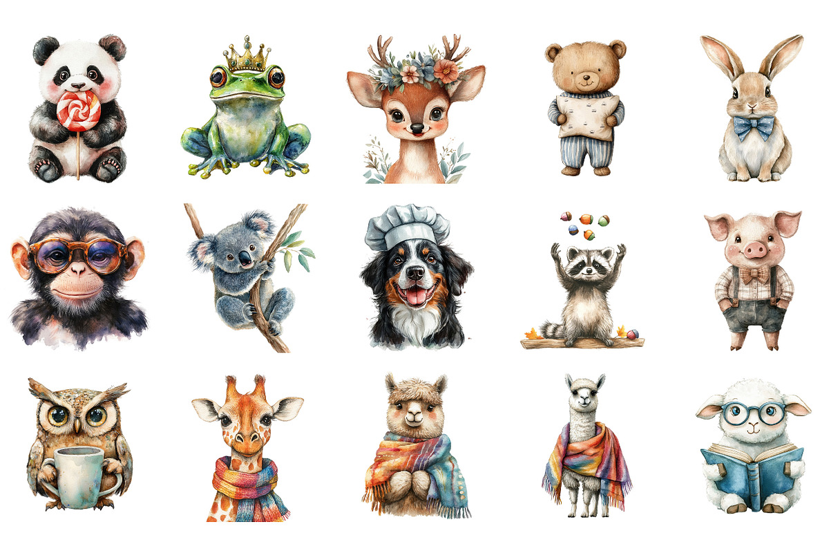 Whimsical Funny Animal Clipart Png, an Illustration by Designking (Photo 2 of 5)