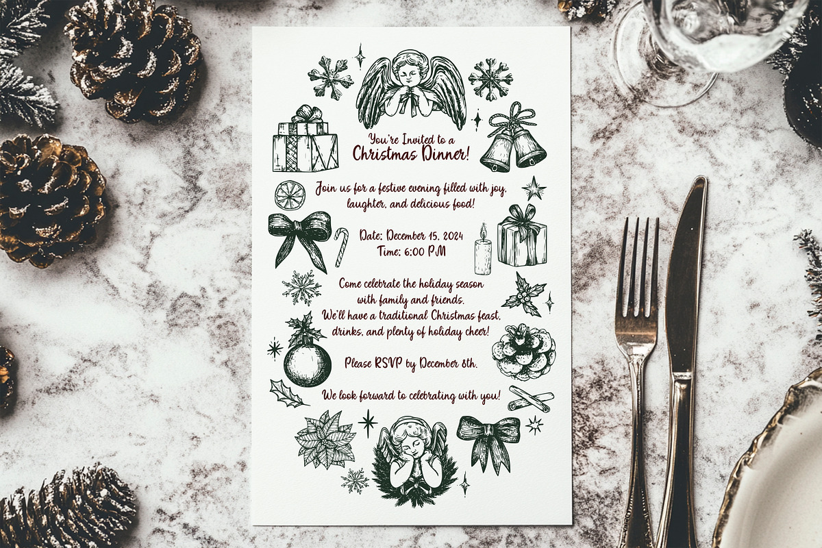 Vintage Charming Christmas Line Art, an Object Graphic by AnMark (Photo 3 of 15)