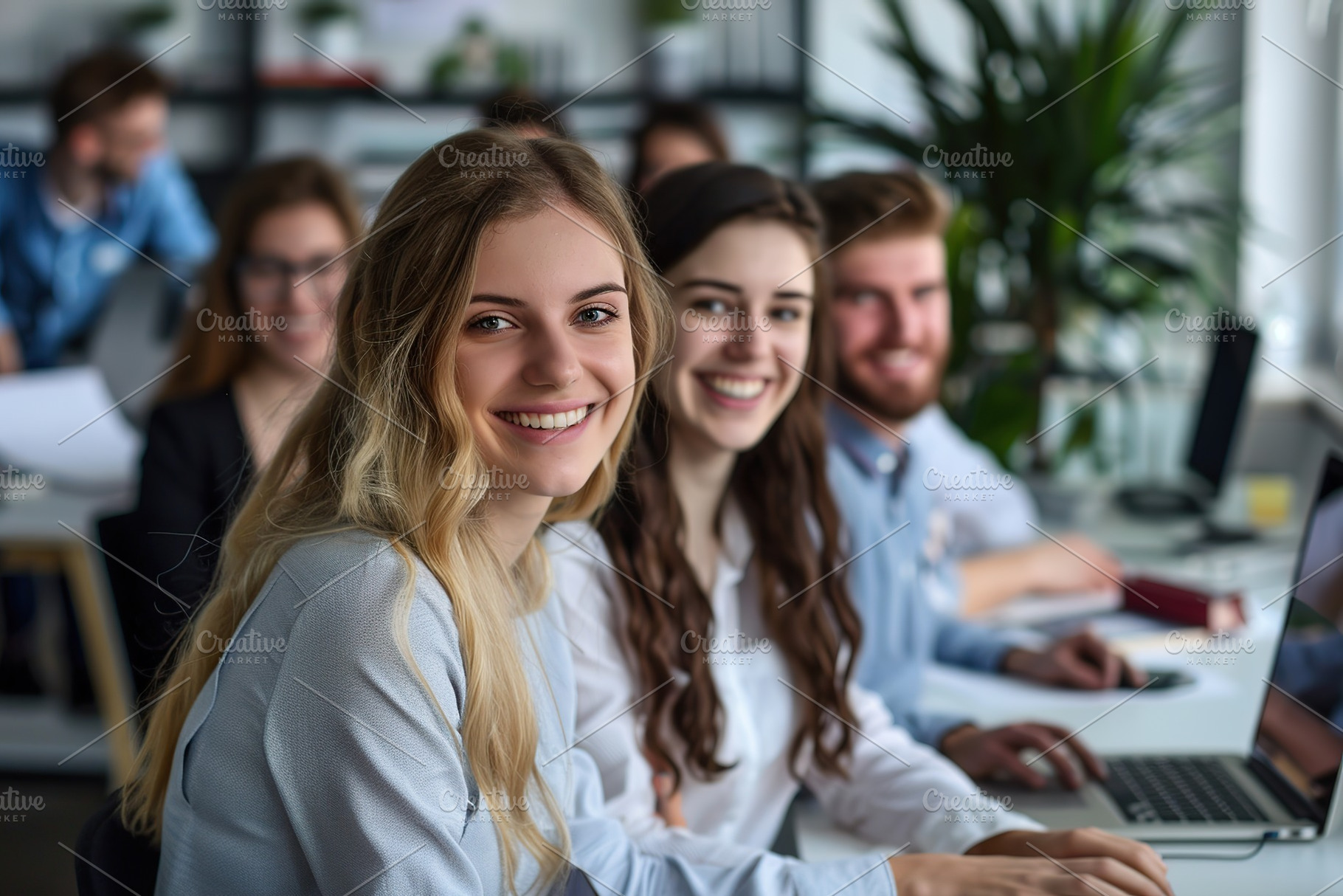 Portrait of business people standing as a team in modern office, a Person Photo by AlyaAnd