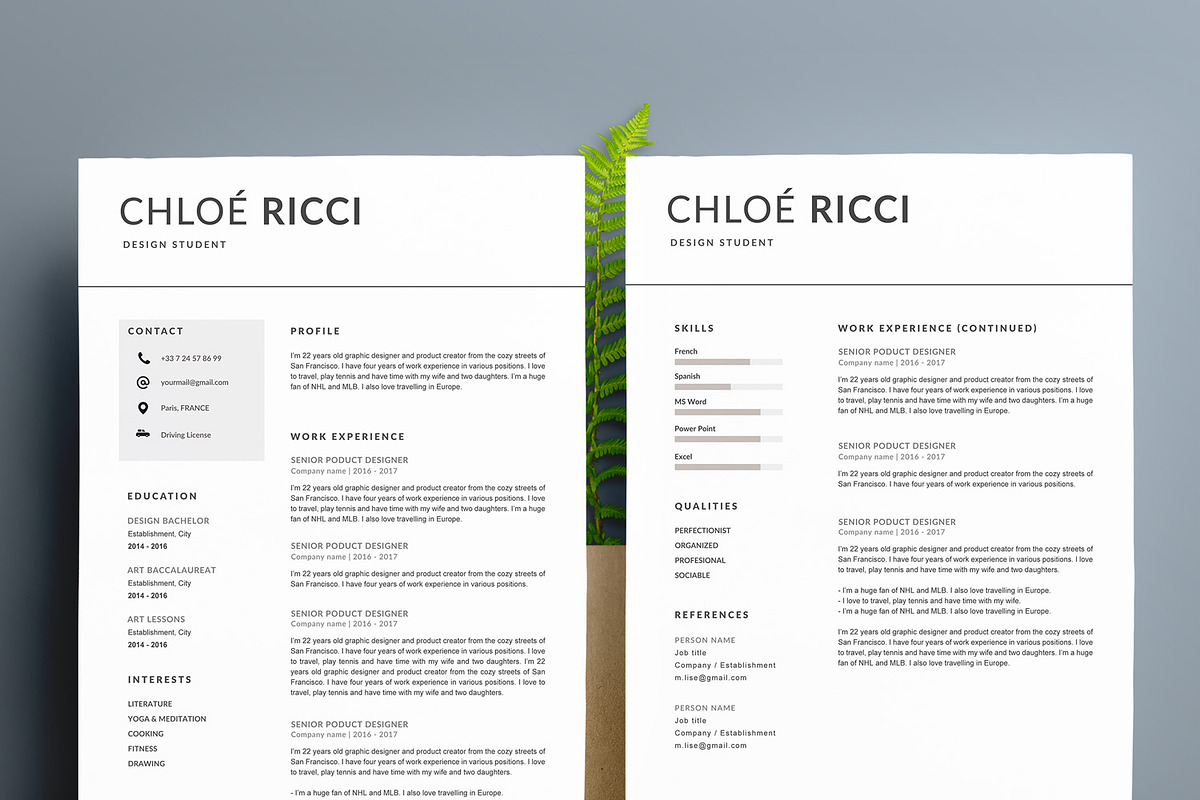 Modern Resume Template CHLOE A4, a Resume Template by Graace Studio (Photo 2 of 4)