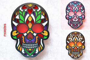 Sugar Skull 3D Layered SVG Cut File