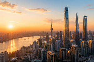 Shanghai skyline at sunset, a Photo by Beautiful things