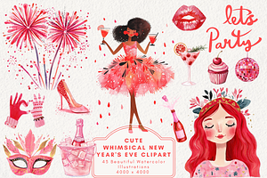 Whimsical New Year's Eve Clipart, an Illustration by NadiaTheronArt