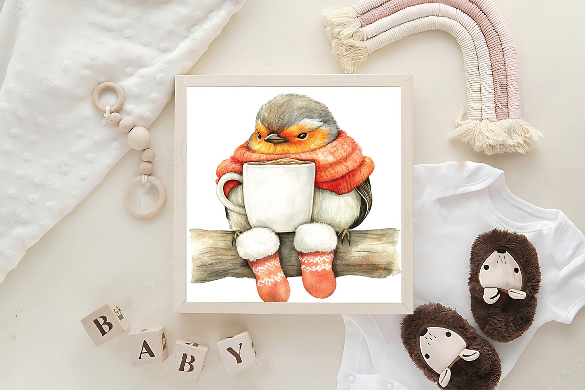 Watercolor Funny Christmas Bird Clip, an Illustration by CraftArtStudio (Photo 6 of 6)