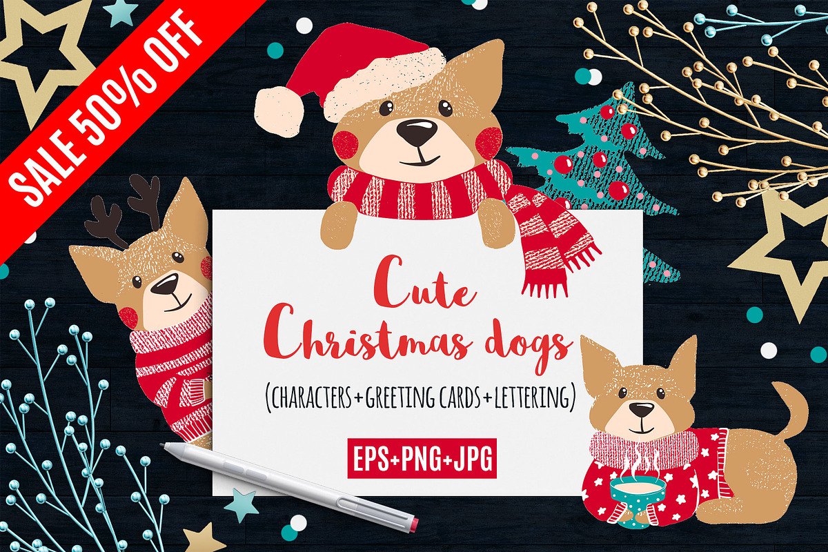 Cute Dogs for Christmas and New Year, a Decorative Illustration by MalniArt (Photo 7 of 7)