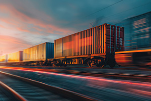 Freight train in motion with containers, a Transportation Photo by AlyaAnd