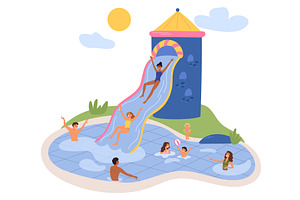 Men and women swimming in pool, an Illustration by Vectorbuum