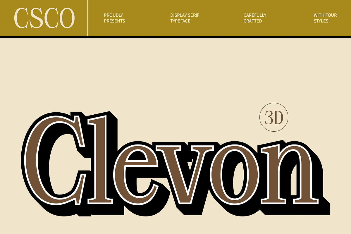 Clevon 3D, a Serif Font by Craft Supply Co. (Photo 1 of 8)