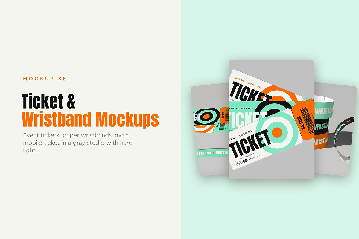 Ticket and Wristband Mockup Pack, a Merchandise Mockup by Motion-Box (Photo 1 of 4)