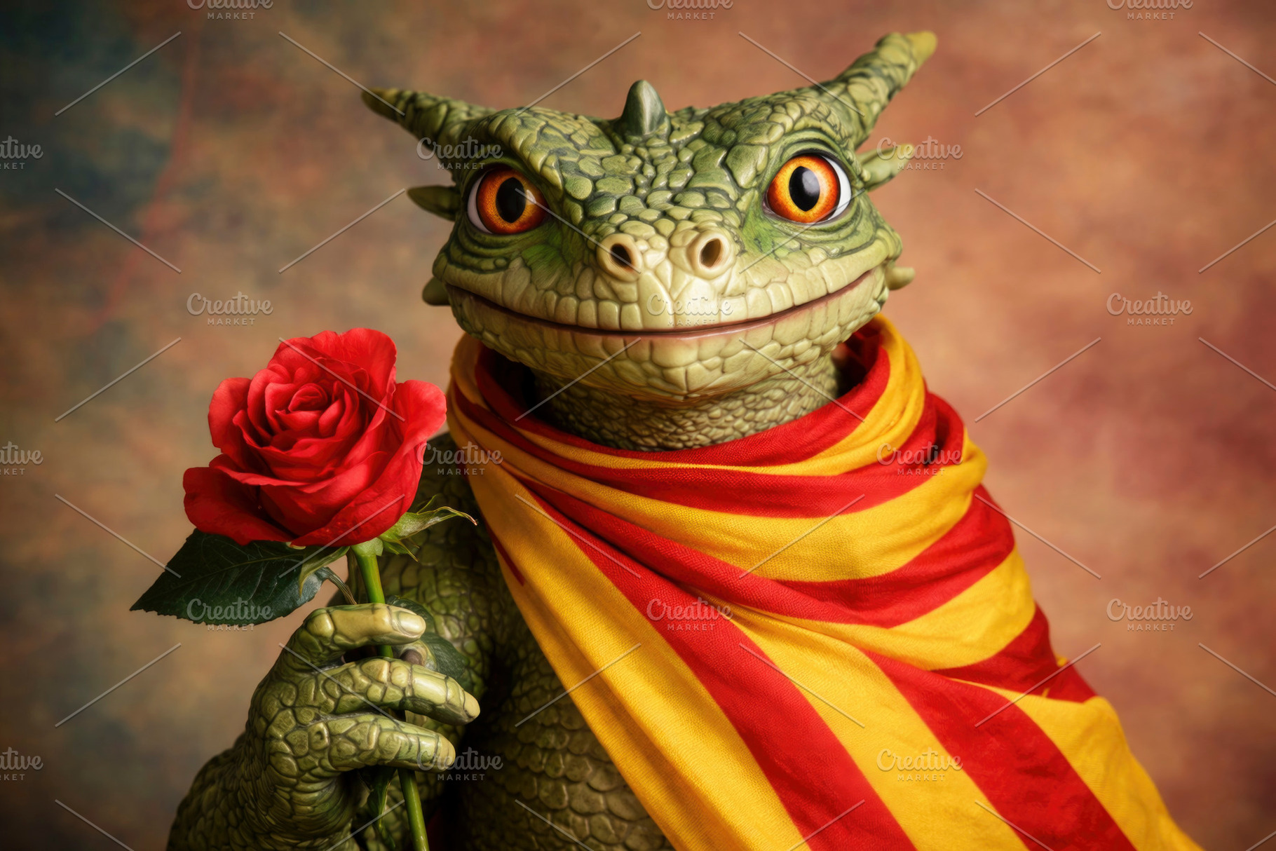 dragon with a rose for Sant Jordi, generative AI, a Photo by Nito