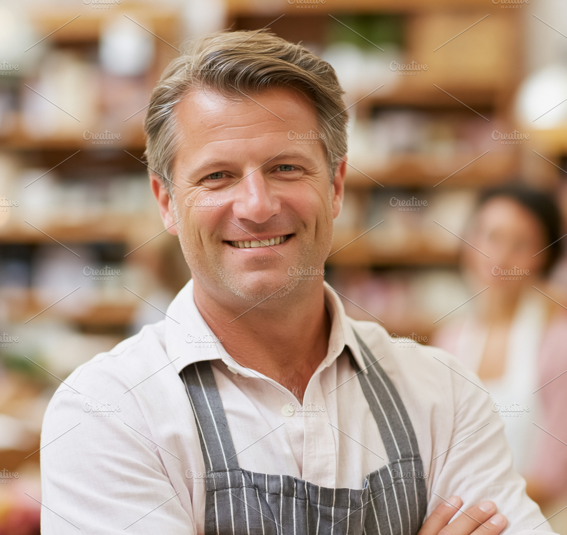 Mature man small business owner smiling confidently, wearing apr, a Person Photo by Studio ANNA