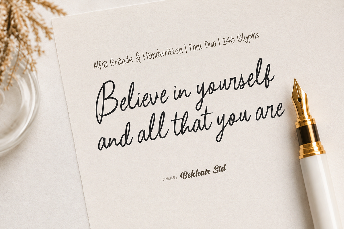 Alfia Grande - Font Duo Script Font, a Script Font by Bekhair Studio (Photo 4 of 13)