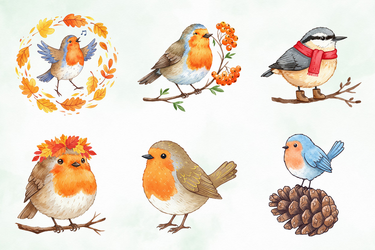 Positive Whimsical Fall Birds Bundle, an Illustration by Creative Art (Photo 4 of 9)