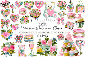 Valentine Watercolor Clipart Set, an Illustration by DreamCafeArt