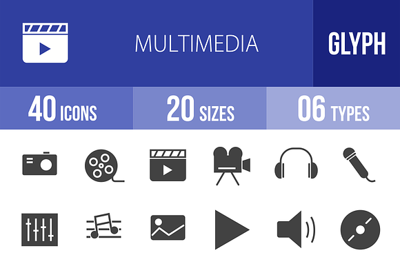 40 Multimedia Glyph Icons