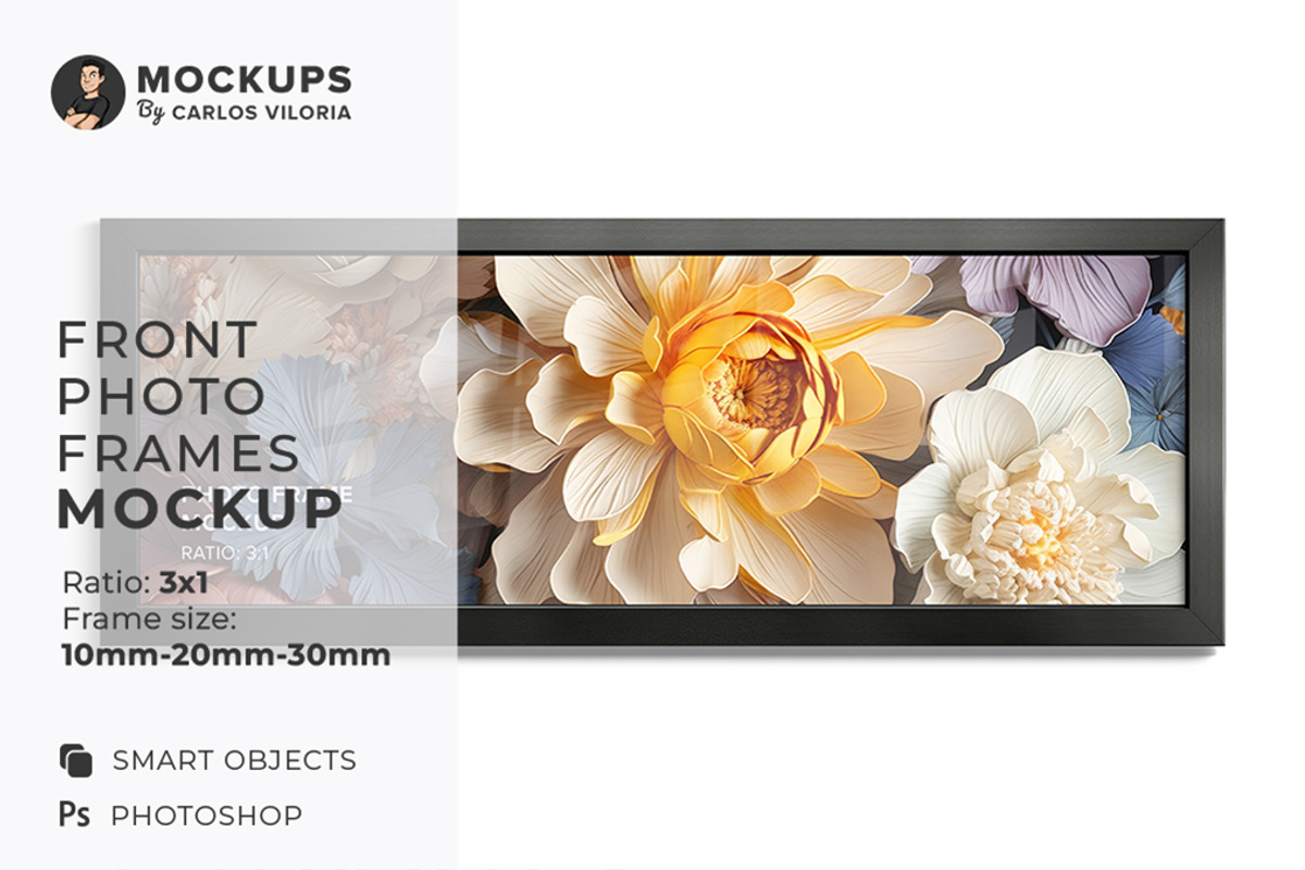 Front Photo Frame Mockup – Ratio 3x1, a Merchandise Mockup by Mockups by Carlos Viloria (Photo 1 of 6)