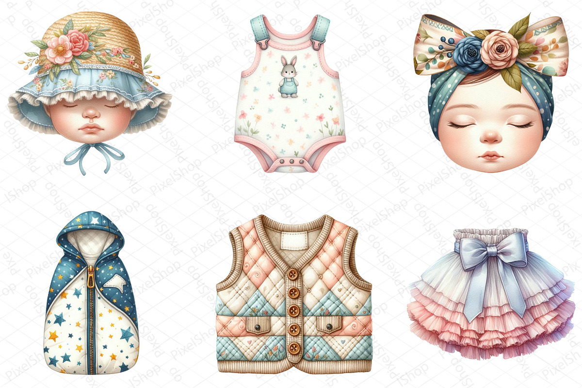 Baby Clothes Watercolor Clipart, an Illustration by DreamPrint404 (Photo 4 of 6)