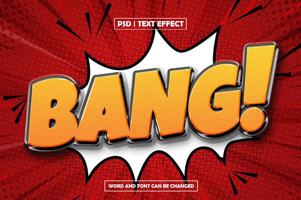 Comic book style bang text effect, a Layer Style Add-On by AP Market (Photo 2 of 2)