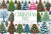 Watercolor Christmas Tree Clipart, an Illustration by SinaCreation (Thumbnail 1 of 7)