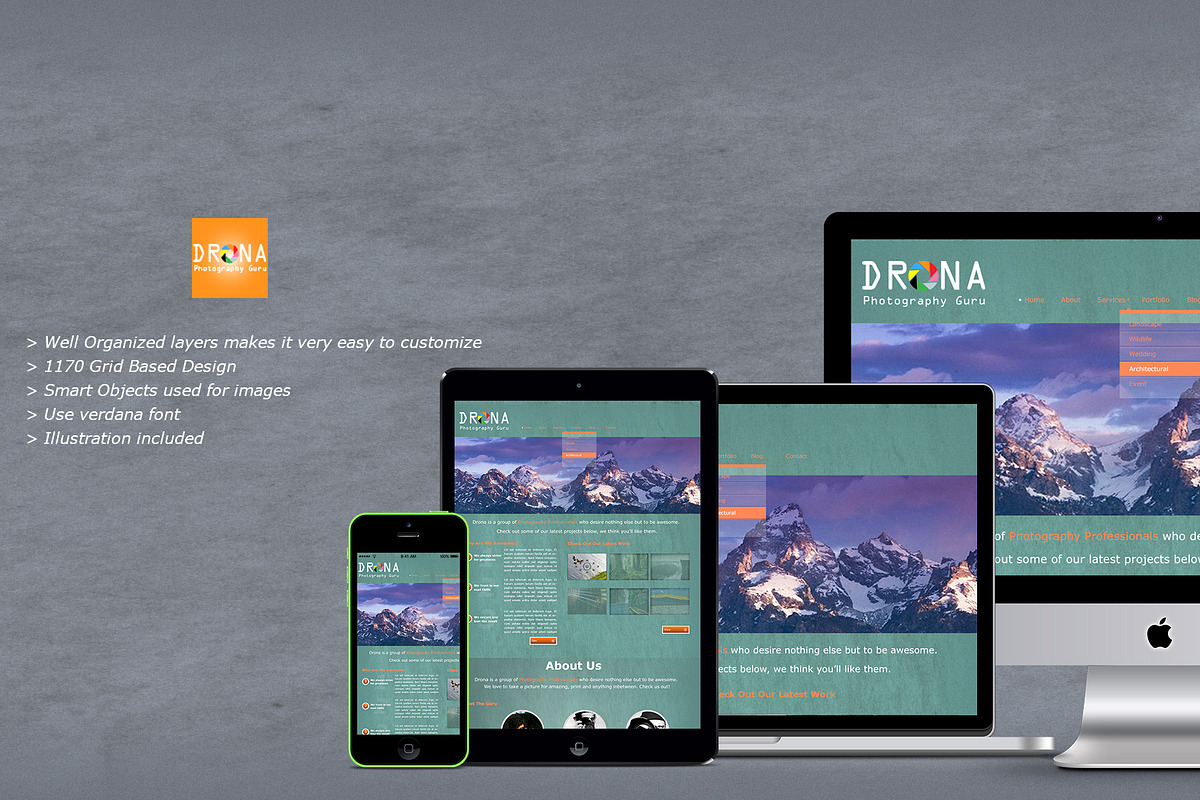 Drona - Photography PSD Templates, a Websites & App Template by Tetuko Themes (Photo 1 of 2)
