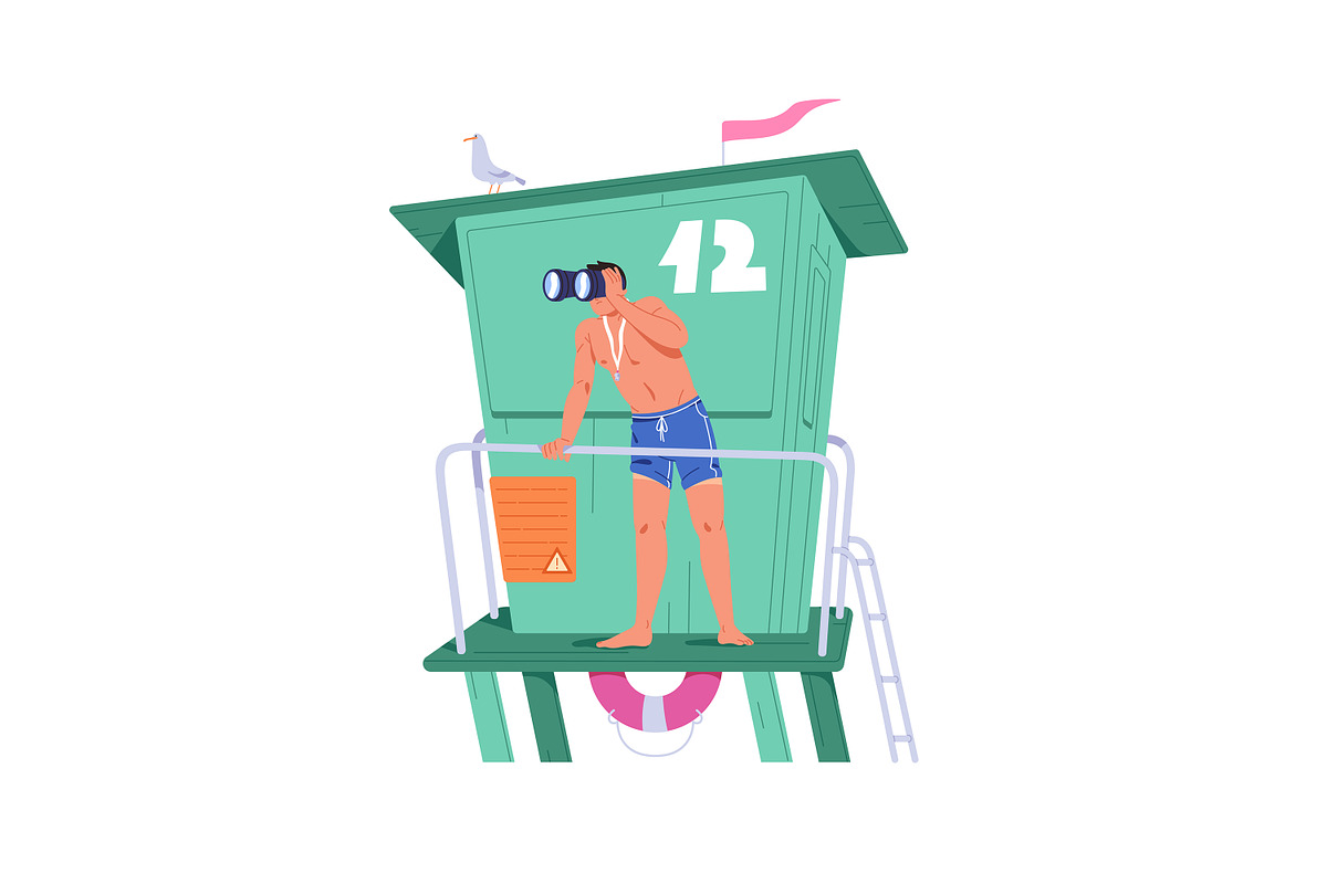 Lifeguard rescue people on water set, an Illustration by PaperTrident (Photo 2 of 15)