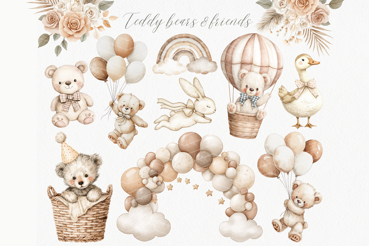 Boho Baby, Teddy Bear Clipart, a Decorative Illustration by ClipArtCharm (Photo 5 of 6)