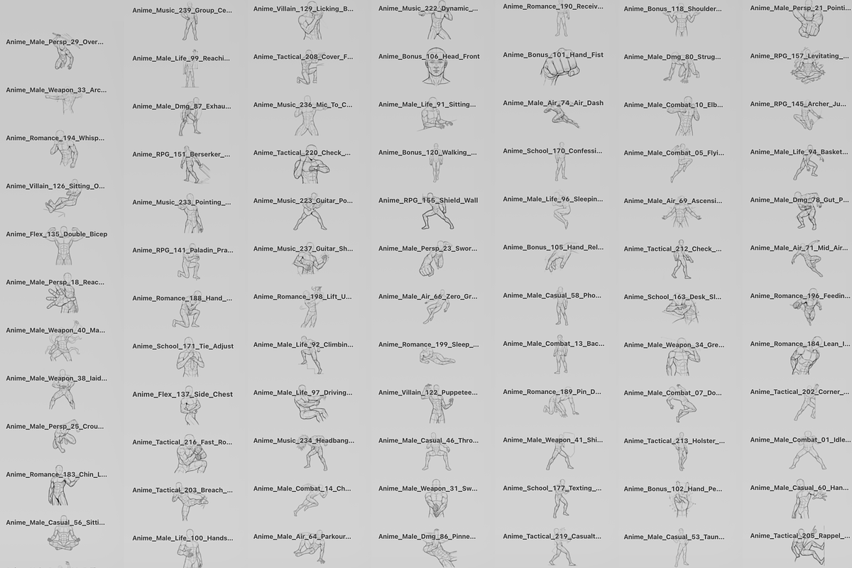 220 Male Anime Poses Procreate Stamp, a Brush Add-On by Selentaori Studio (Photo 2 of 11)