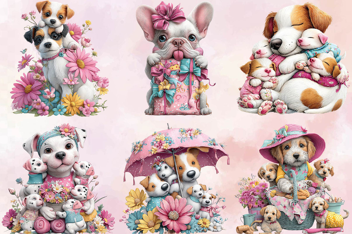 Whimsical Mother's Day Dog Clipart, an Animal Illustration by SVGArt (Photo 3 of 9)