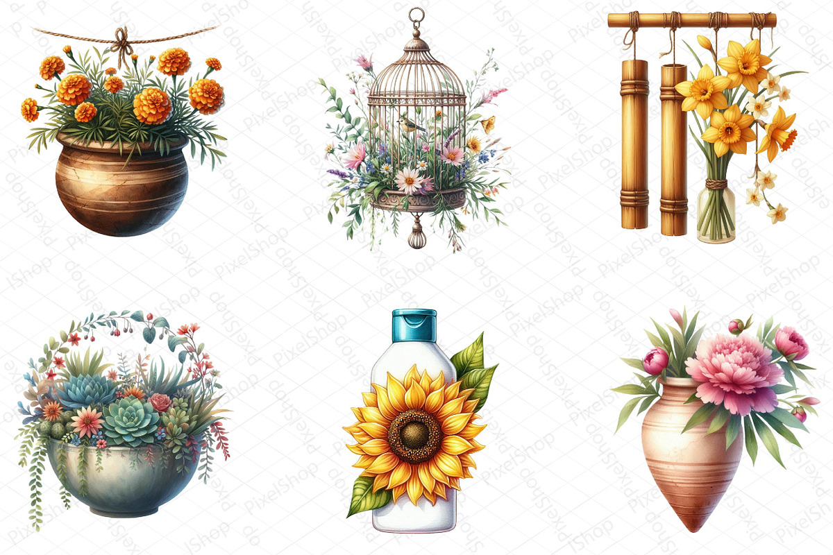 Flower Hanging Plant Vase Clipart, an Illustration by DreamPrint404 (Photo 2 of 5)
