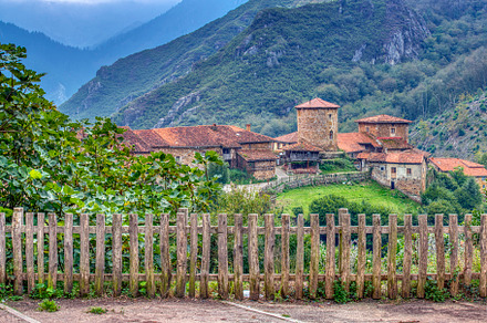 View of the medieval village of Bandujo in Asturias mountains. Spain., a Nature Photo by CreativePhotoSpain
