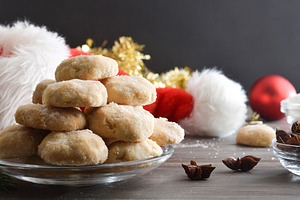 Stack of anise and sugar on Christmas table isolated background, a Food & Drink Photo by Davizro's Market