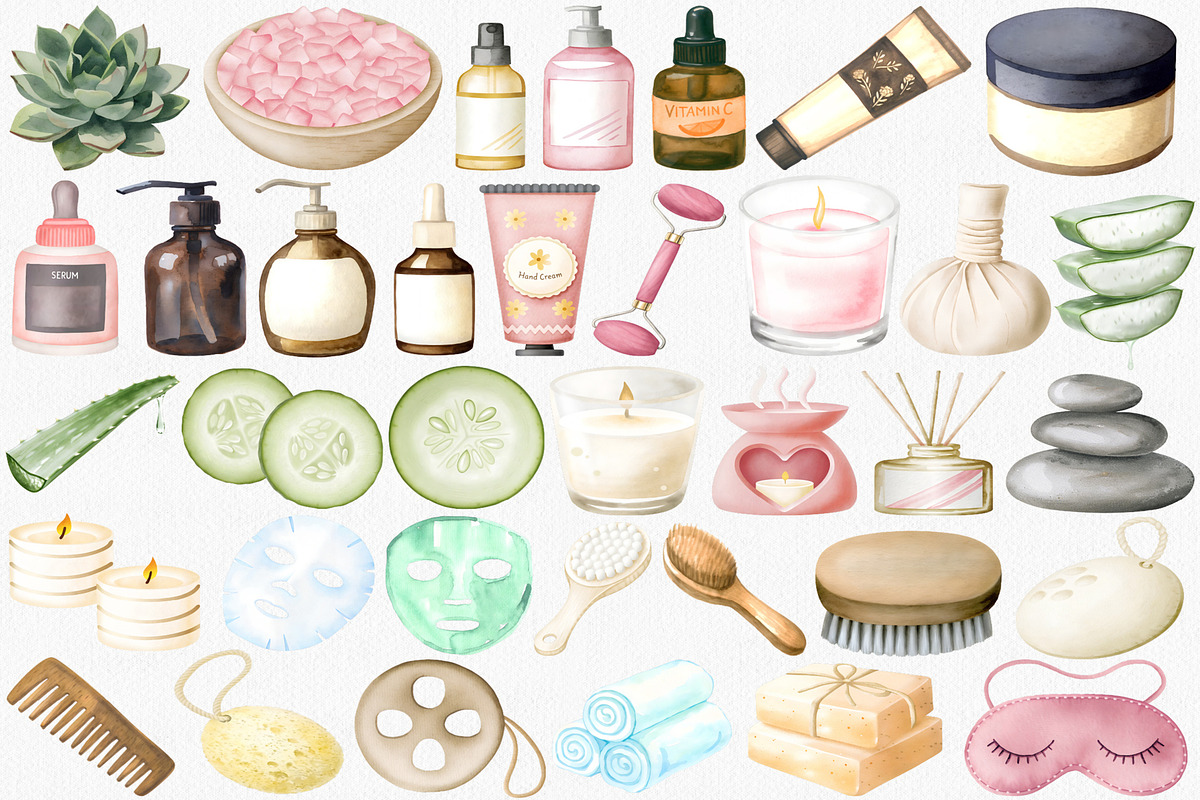 Watercolor Spa Clipart,Self Care Png, an Illustration by CropUp Creative (Photo 2 of 4)
