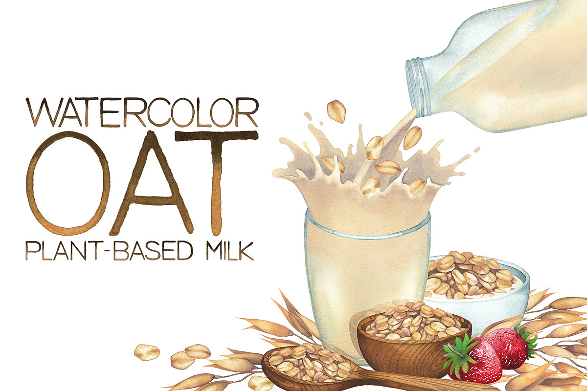 Watercolor oat and milk, a Food Illustration by Ekaterina Glazkova (Photo 1 of 7)