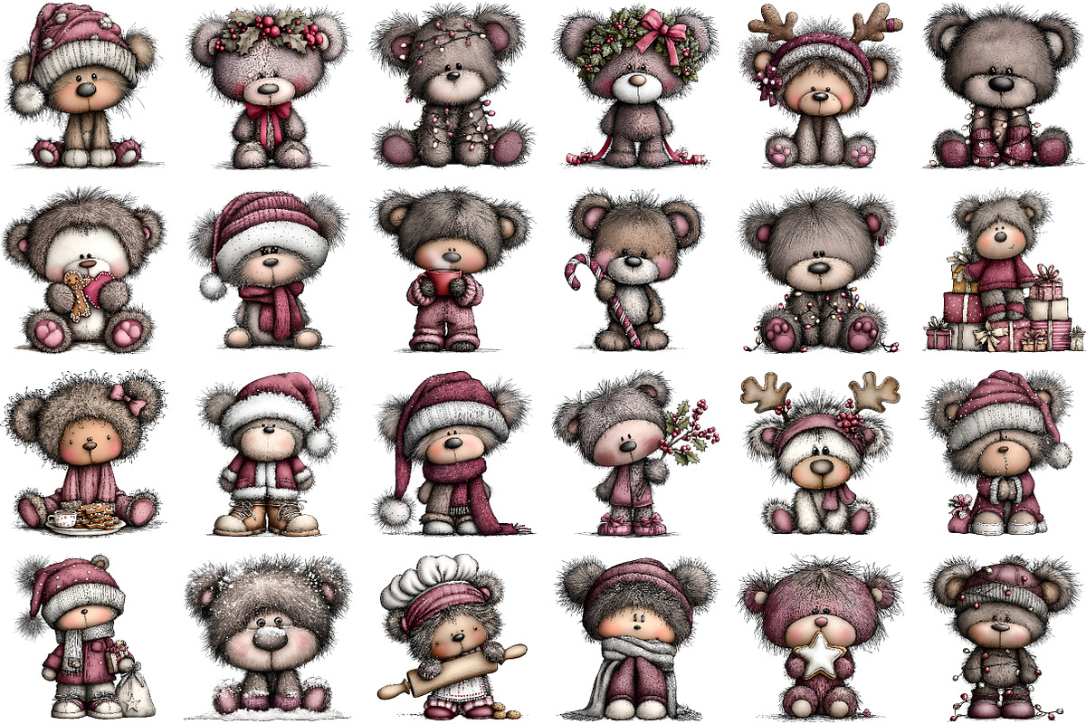 Sweet Christmas Teddy Bear Clipart, an Animal Illustration by Sublimation Artist (Photo 2 of 6)