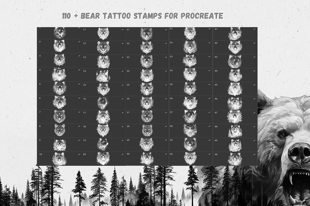 110 Bear Tattoo Stamps For Procreate, a Brush Add-On by Torus1 (Photo 2 of 9)
