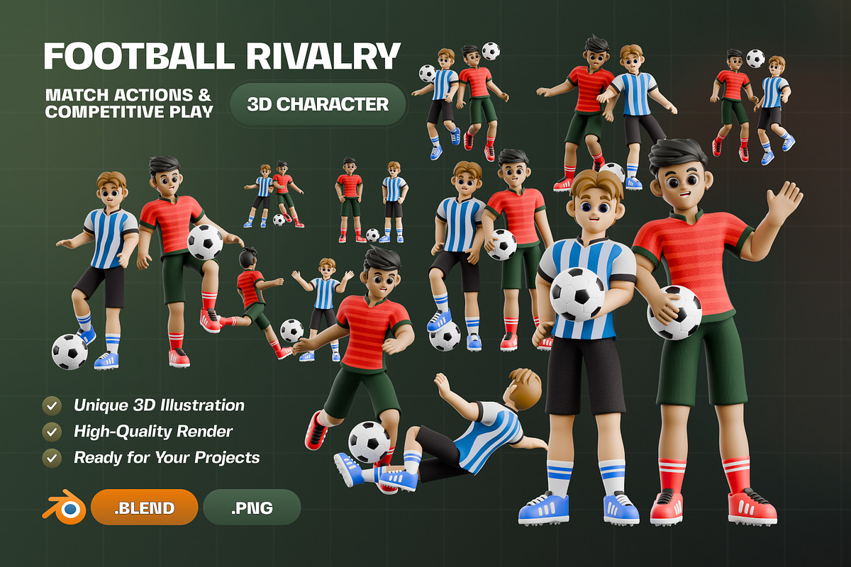 Football Rivalry 3D Character Pack, a Characters & Person 3D Model by Haps Space (Photo 1 of 4)