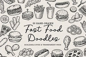 Fast Food Clipart, Burger Doodles, an Object Illustration by The October Creative