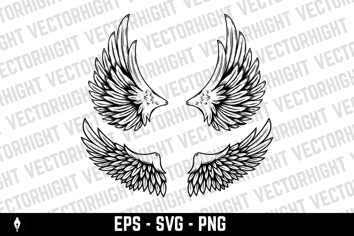 Set of illustrations of wings svg, an Animal Illustration by Vectorhight