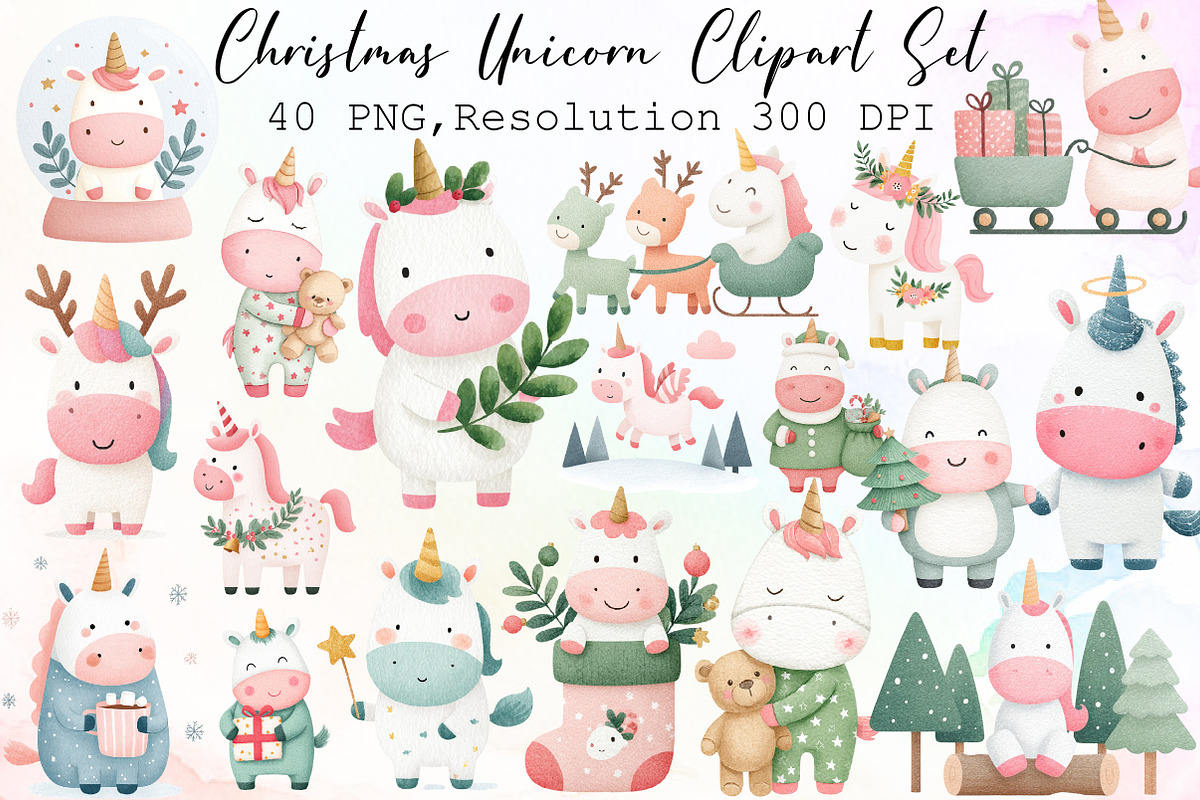Christmas Unicorn Clipart Sublimatio, an Illustration by Sublimation Artist (Photo 1 of 6)