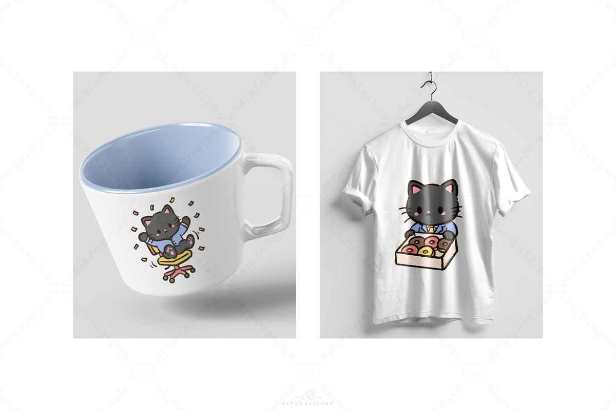 Kawaii black cat office life clipart, an Animal Illustration by Blumensdiary (Photo 4 of 6)