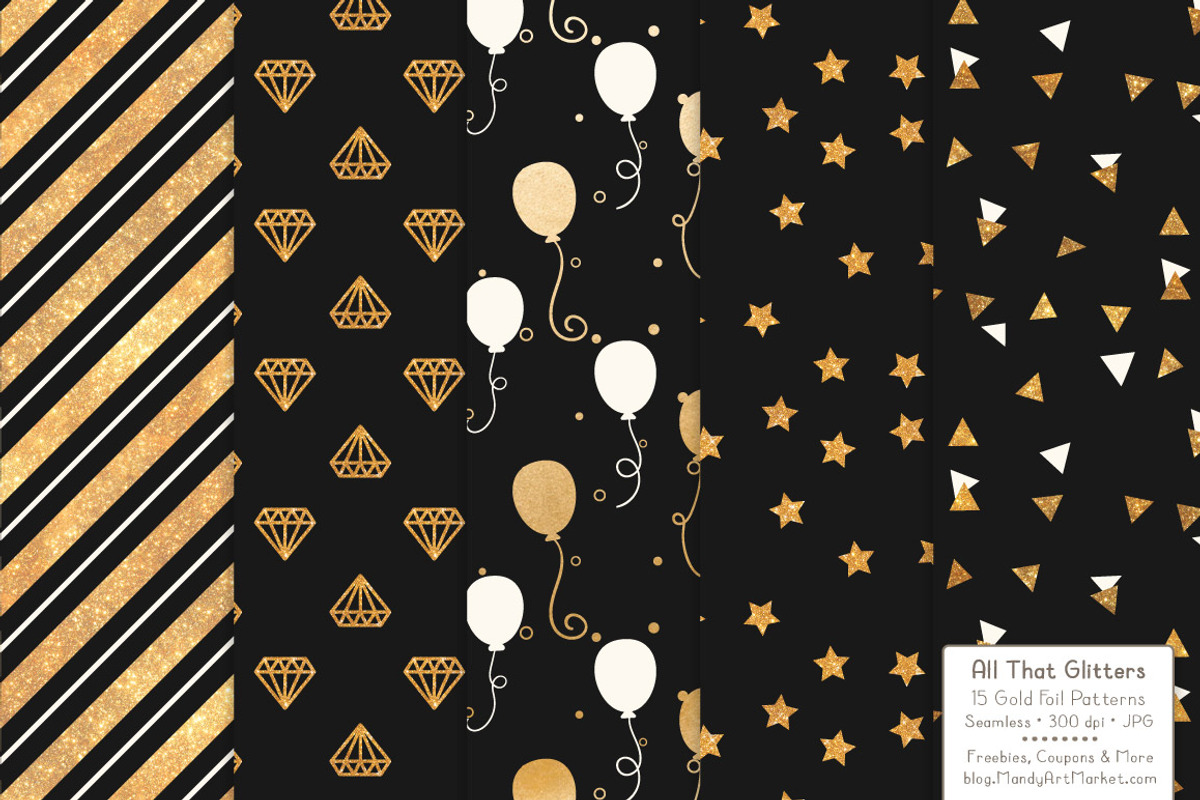 Gold Foil Digital Papers in Black, a Pattern Graphic by Amanda Ilkov (Photo 2 of 4)