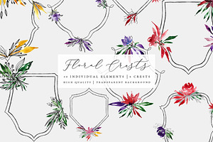 Floral Crests - Red, Purple Clip Art