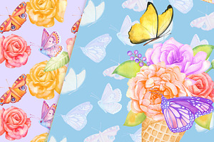 Watercolor Floral Seamless Patterns